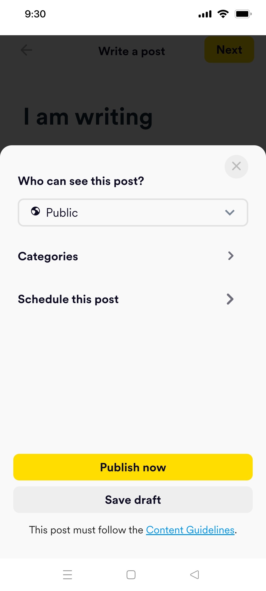 buy me a coffee publish post 1 screen