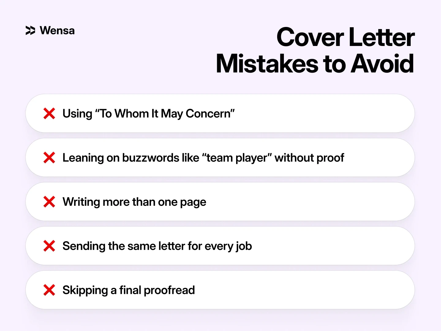 Visual checklist of cover letter mistakes to avoid.