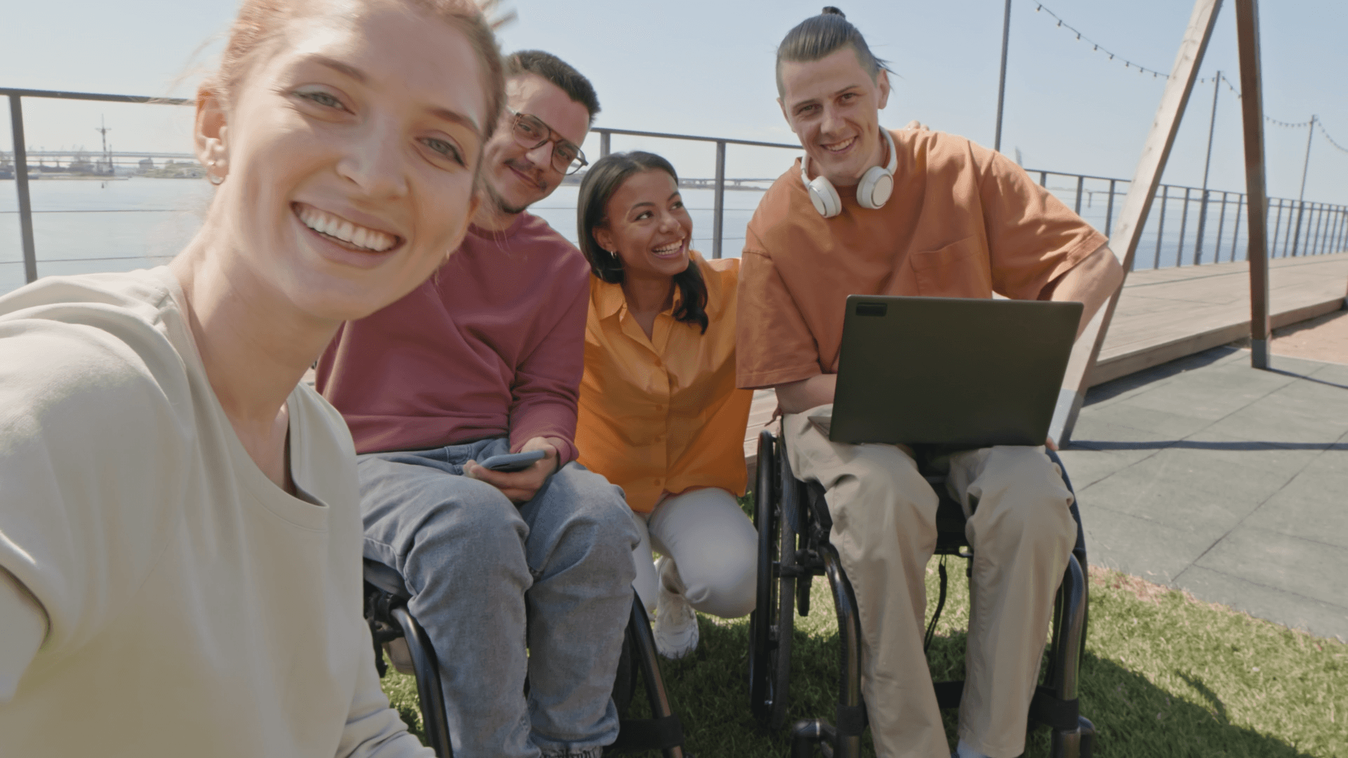 A group of friends smiling for a photo.