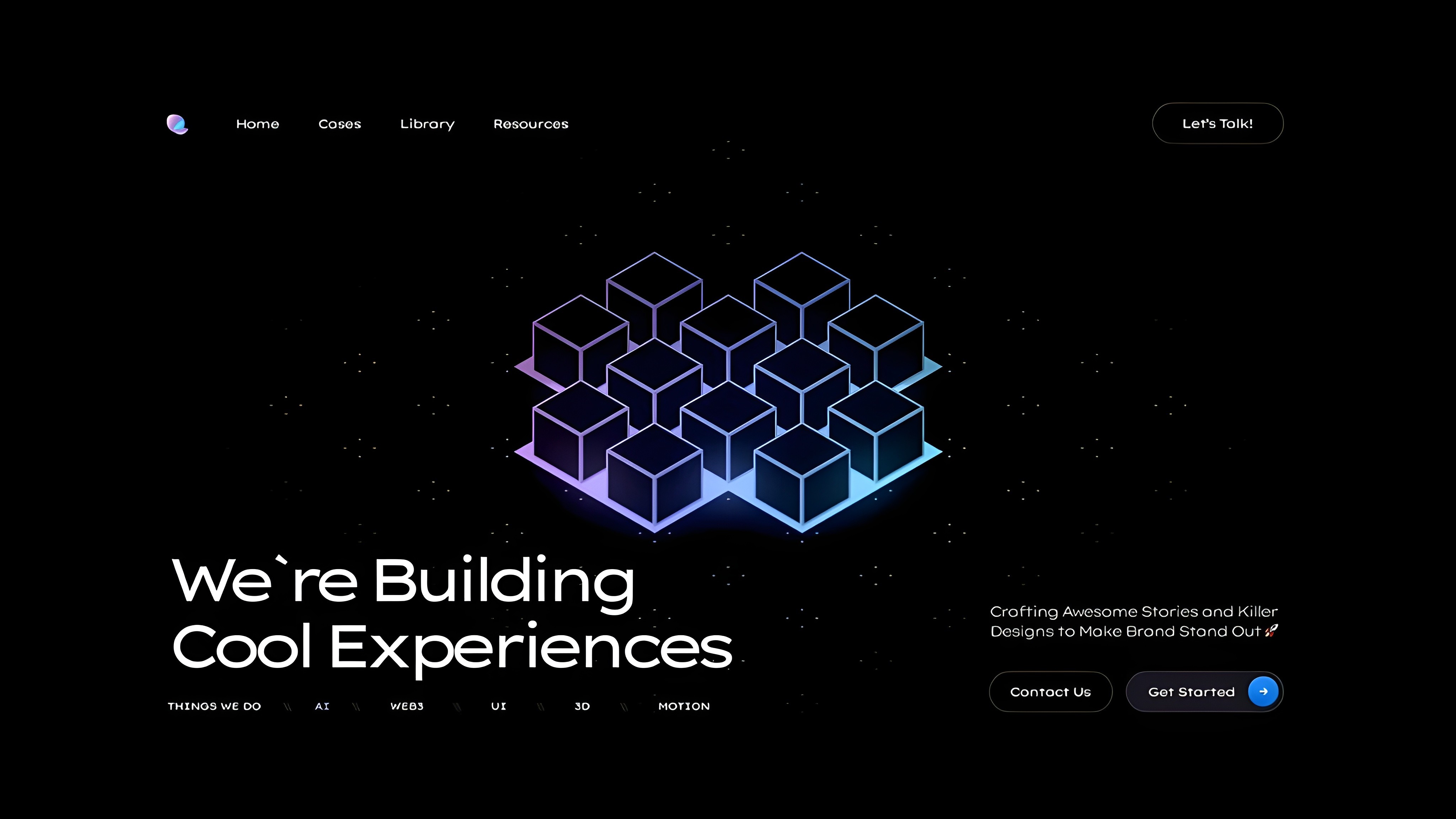 3D cubes with neon outlines on black background