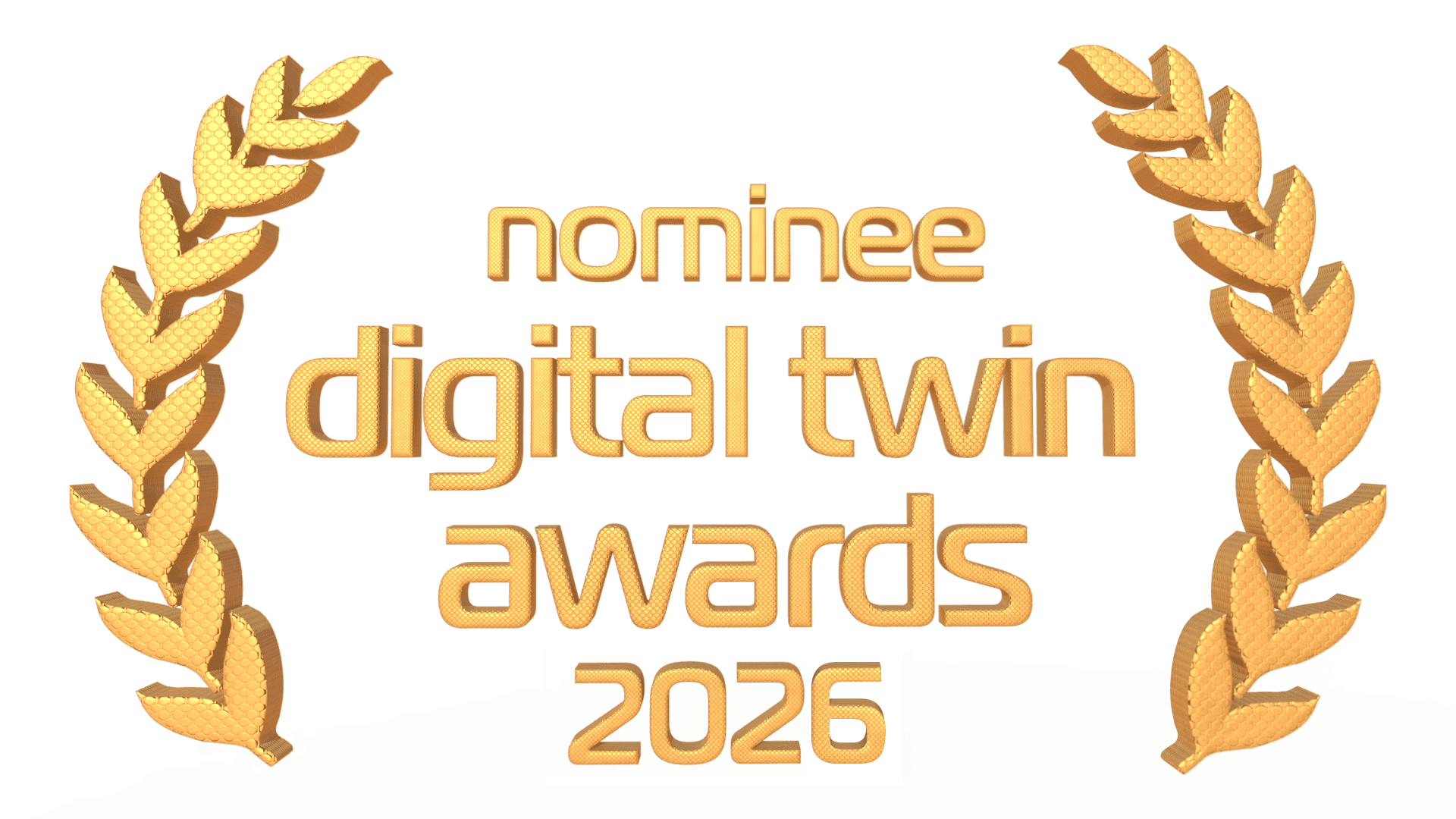 The official gold laurel wreath badge recognising ABM visual as a nominee for the 2026 Digital Twin Awards, celebrating our enterprise grade 3D digital twins and spatial data.