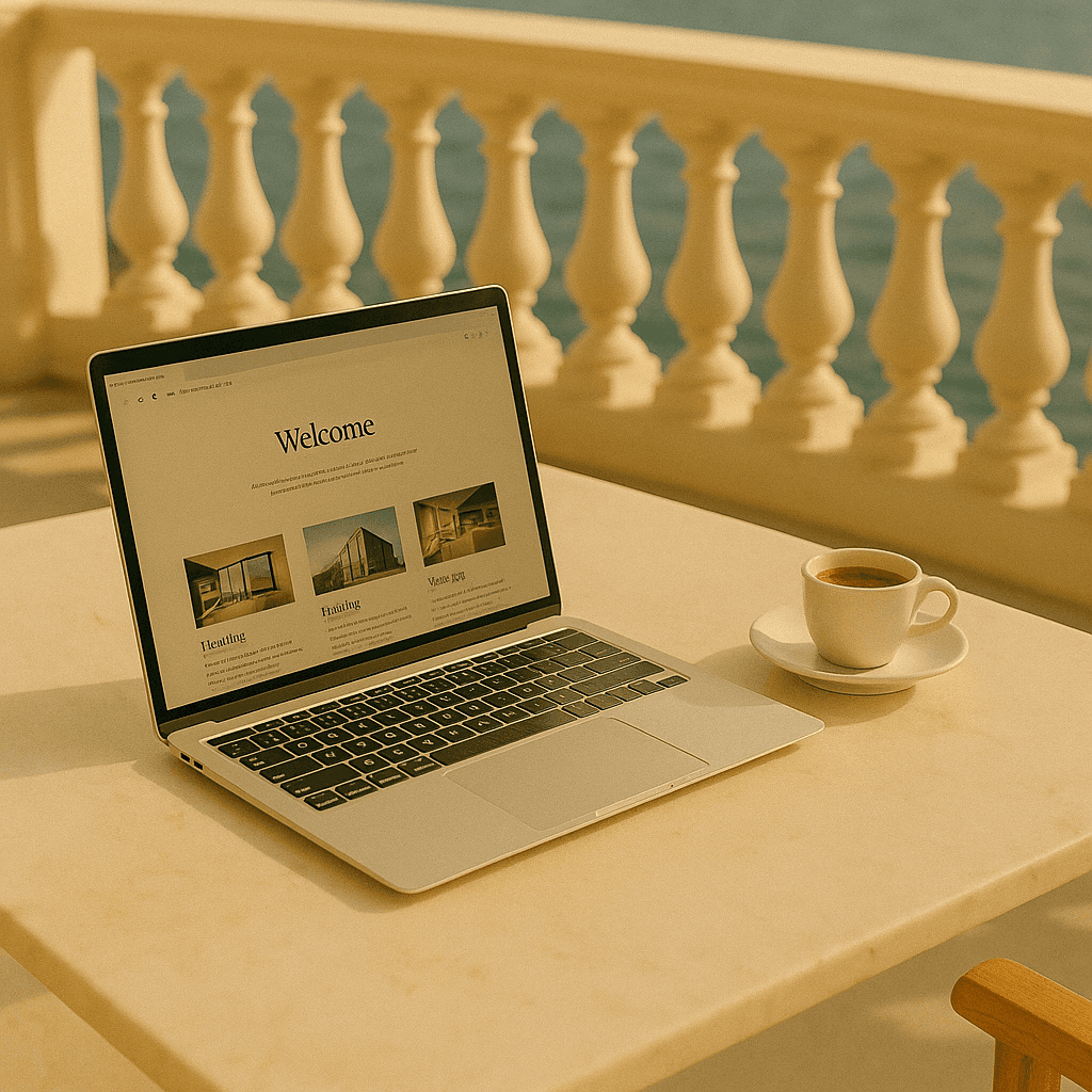 macbook on a table with espresso