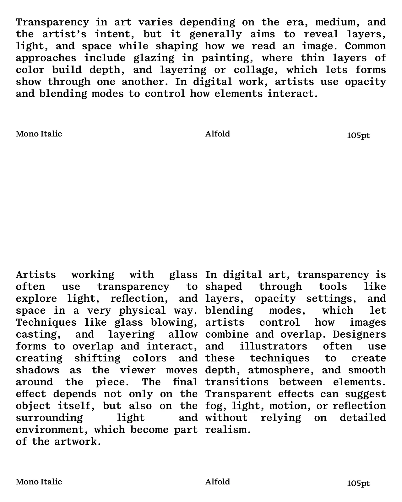 Alfold Semi-Mono editorial specimen with body text in Regular weight