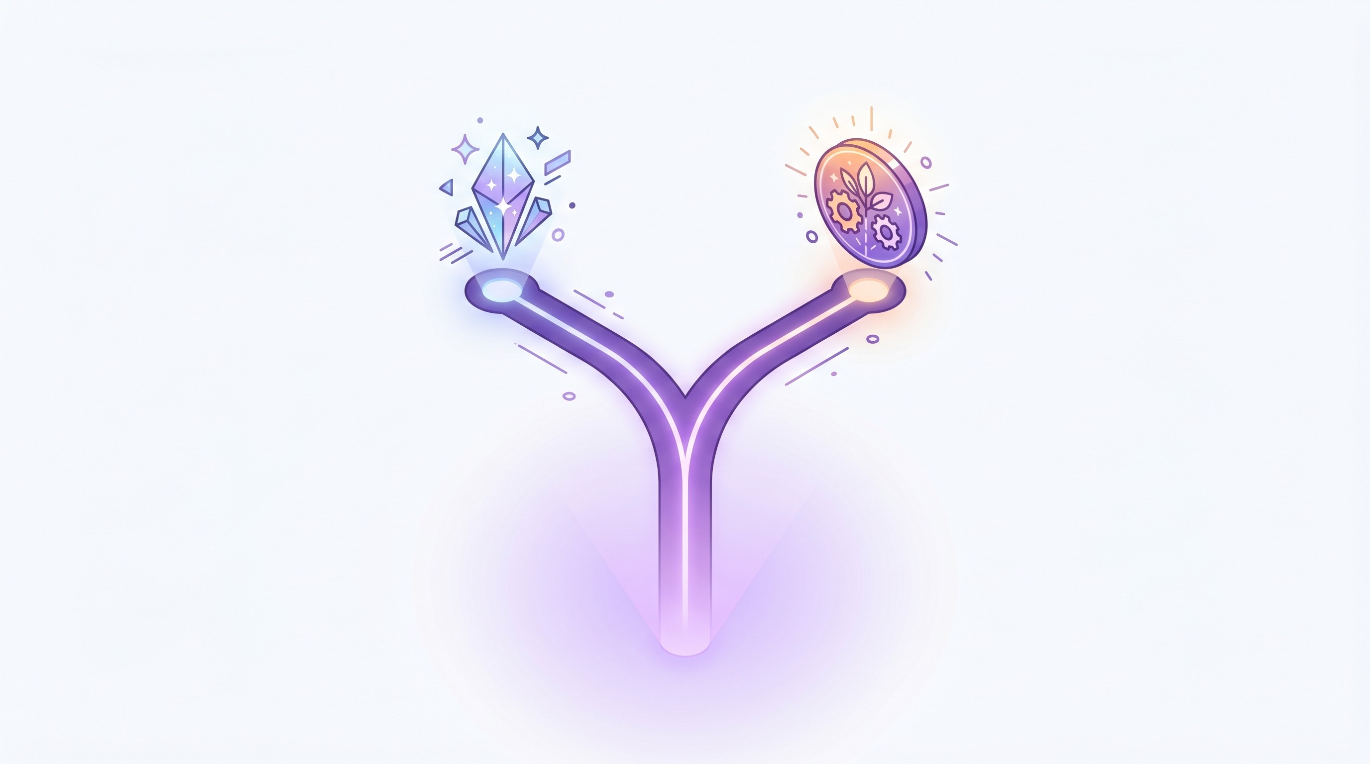 Two diverging glowing paths representing withdrawal and cancellation flows