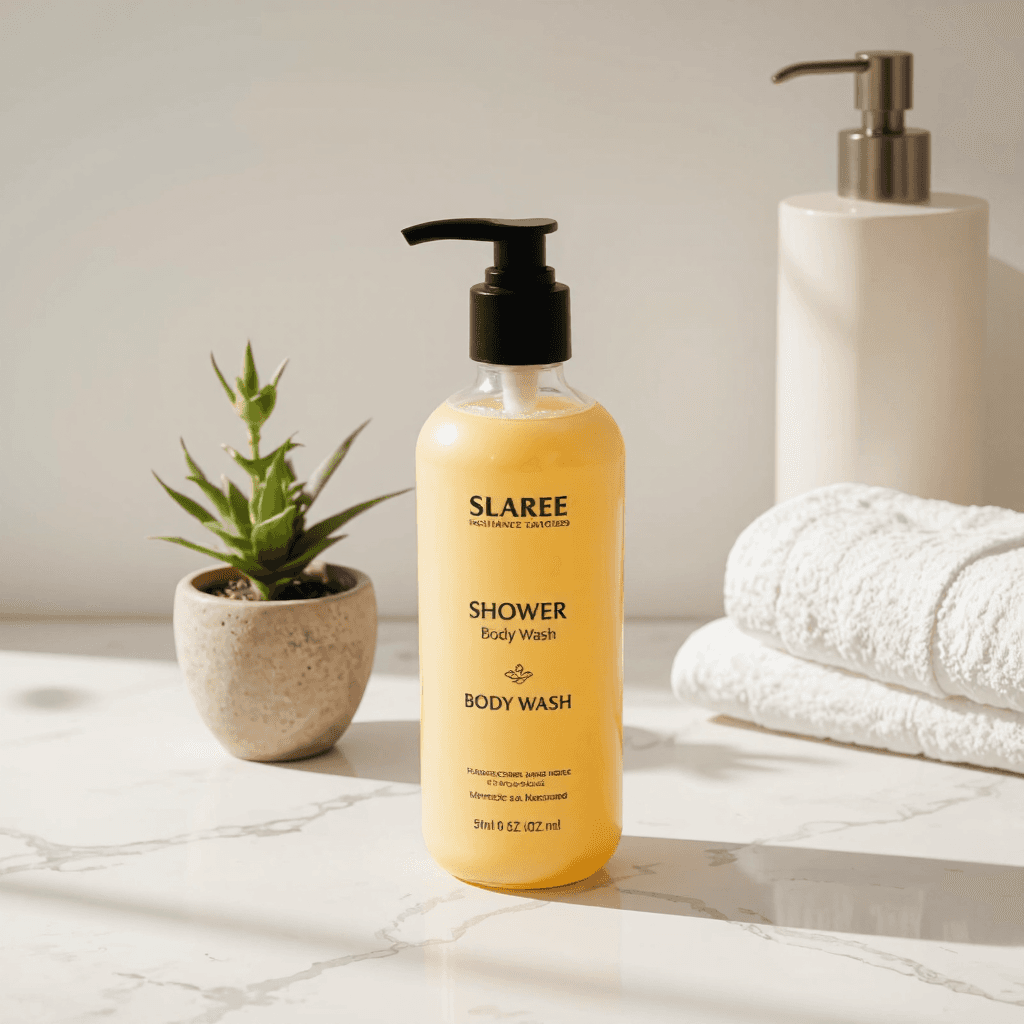 product photography of bottle of shower body wash
