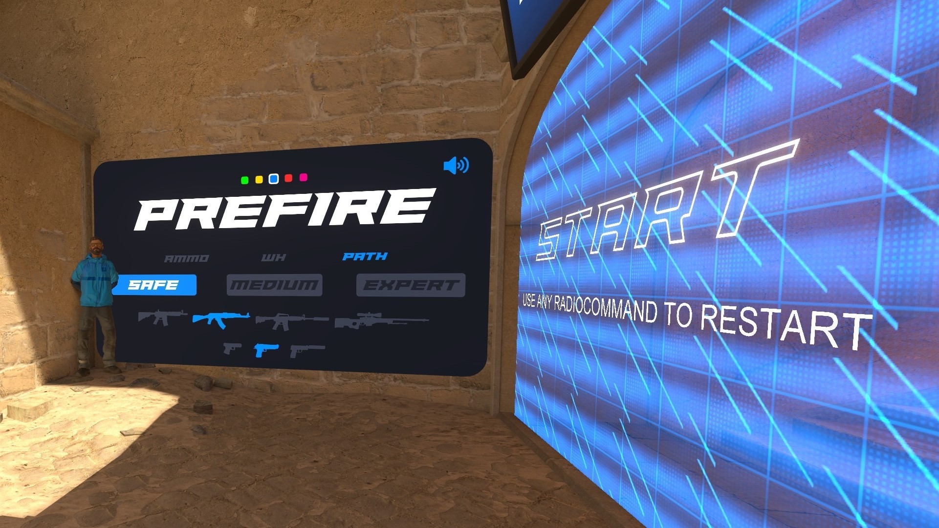 Mirage Prefire training map in CS2 with bots placed in common Mirage positions