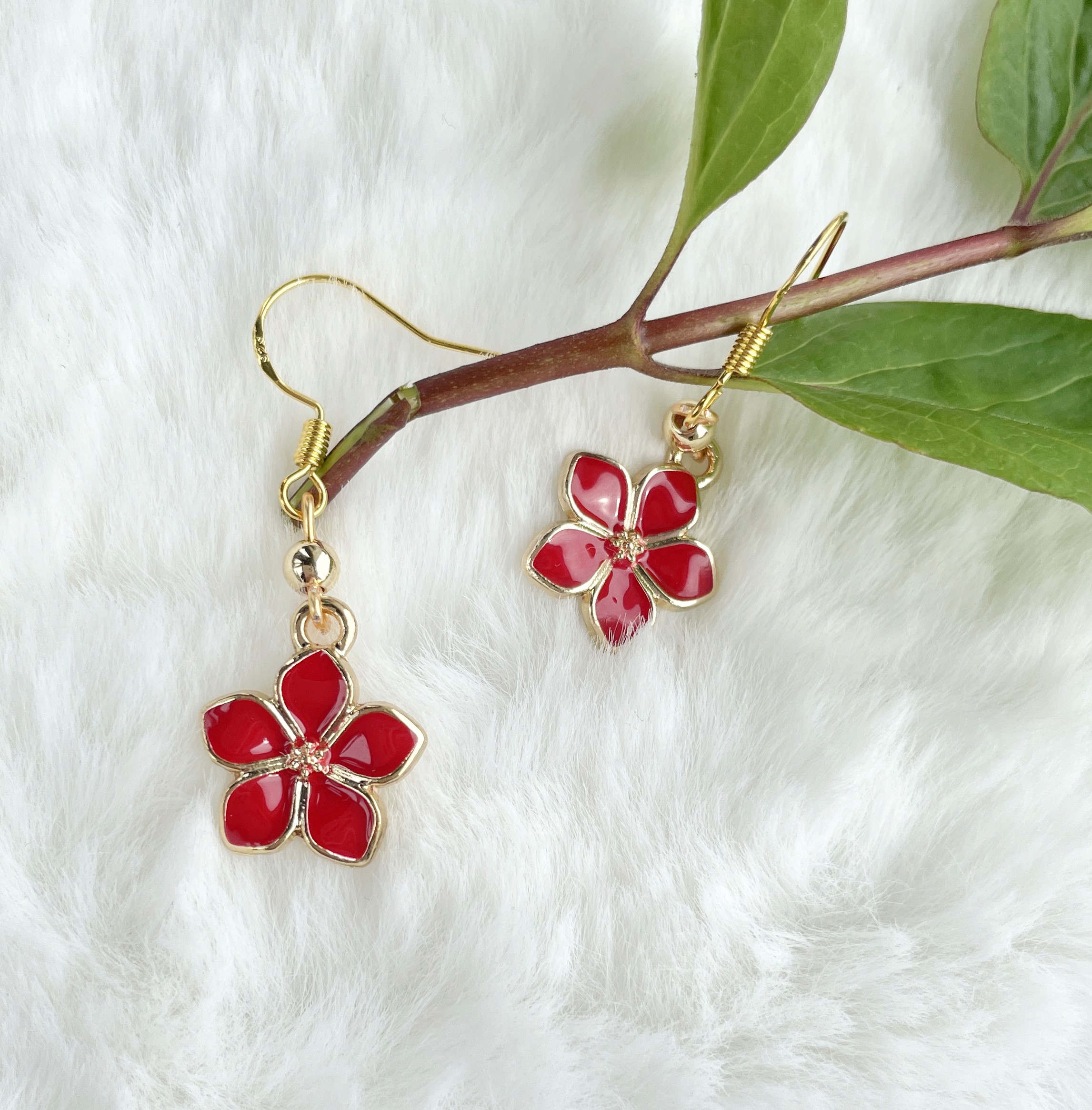 Sakura Cherry Earring - Enamel Sakura Flower with Sterling Silver Hook