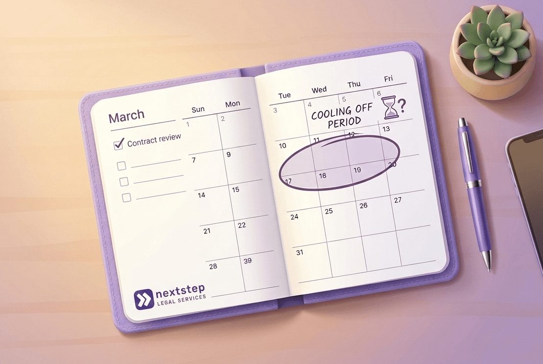 Calendar with days highlighted representing the cooling-off period for a Victorian property purchase