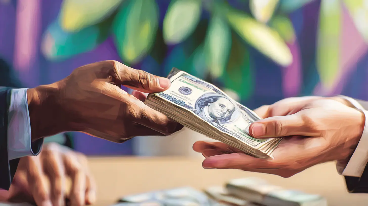Hands exchanging money to represent an NRI loan to an Indian resident.