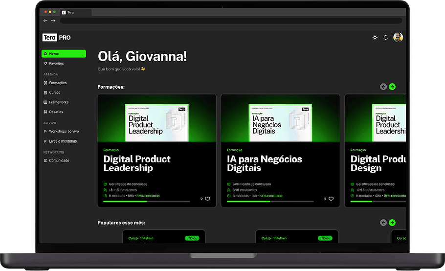 Uma tela de laptop exibe uma interface de usuário com vários cartões de produtos e detalhes organizados em formato de grade.