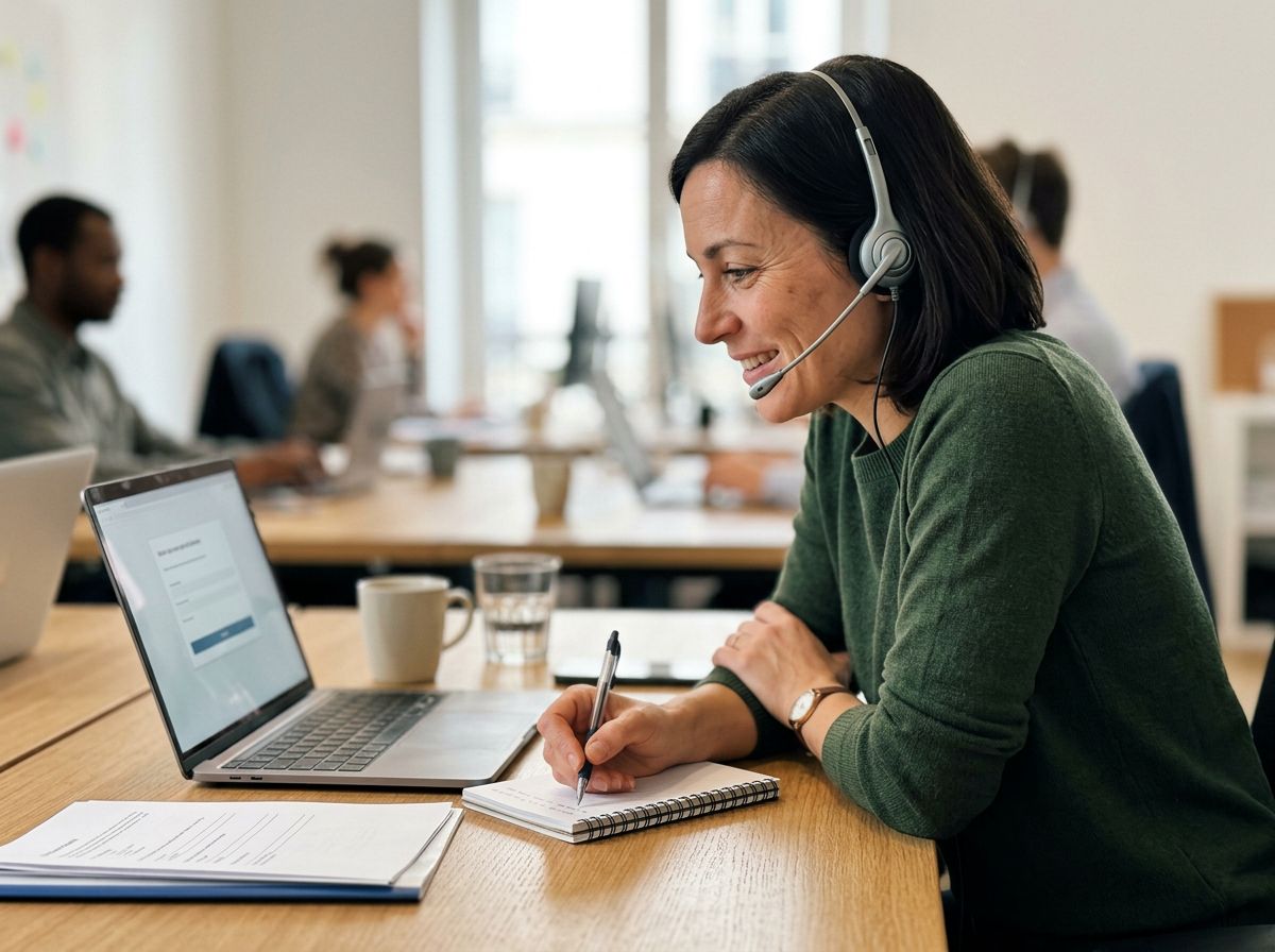 Enquêtrice Loiretel au casque pratiquant l'écoute active lors d'un appel de satisfaction