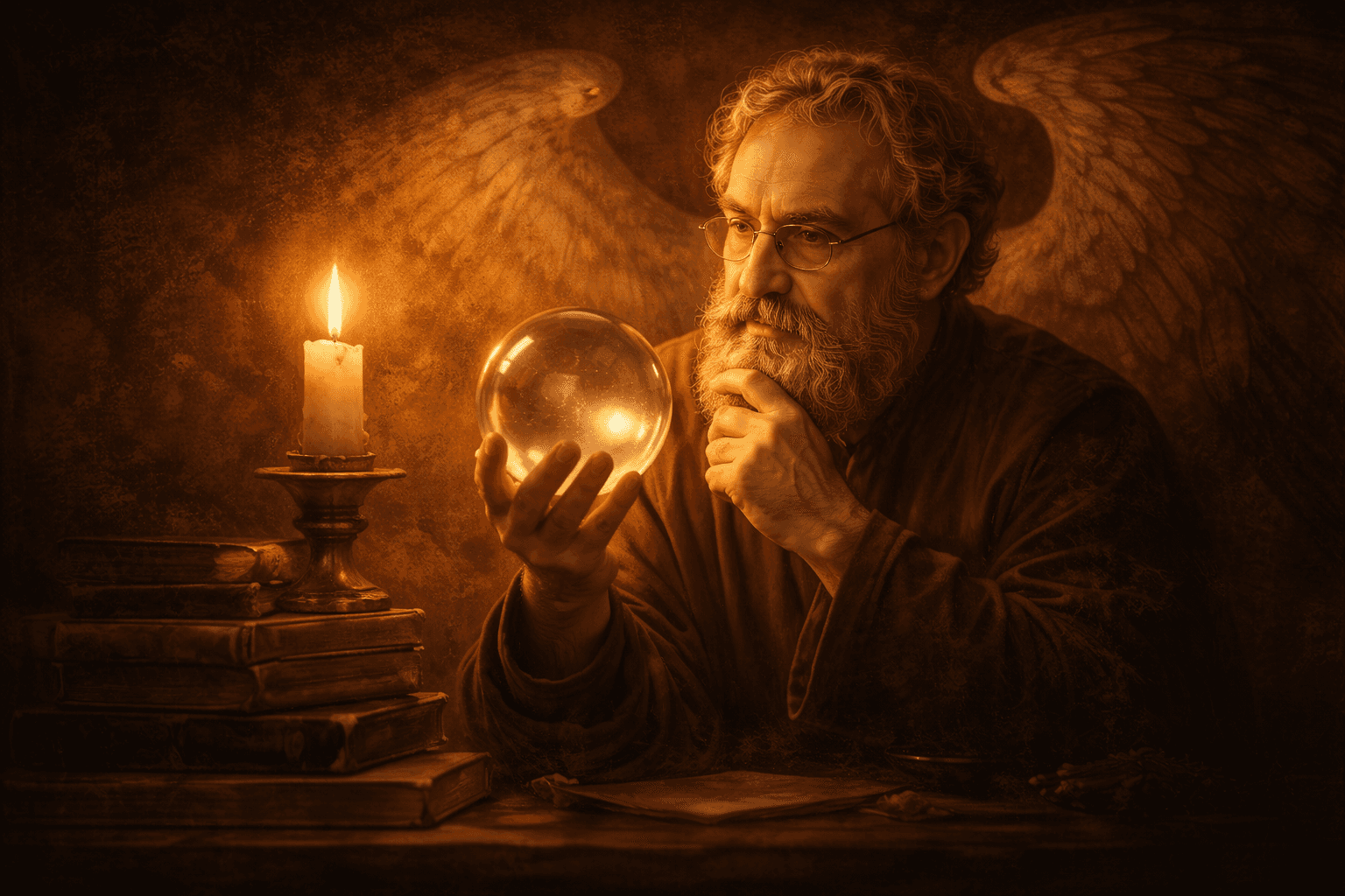 A rustic kitchen scene featuring glass jars of sourdough starter on a wooden table, with a notebook filled with handwritten recipes, a brown bowl of flour, and a beige fabric apron, illuminated by soft natural light from a window.