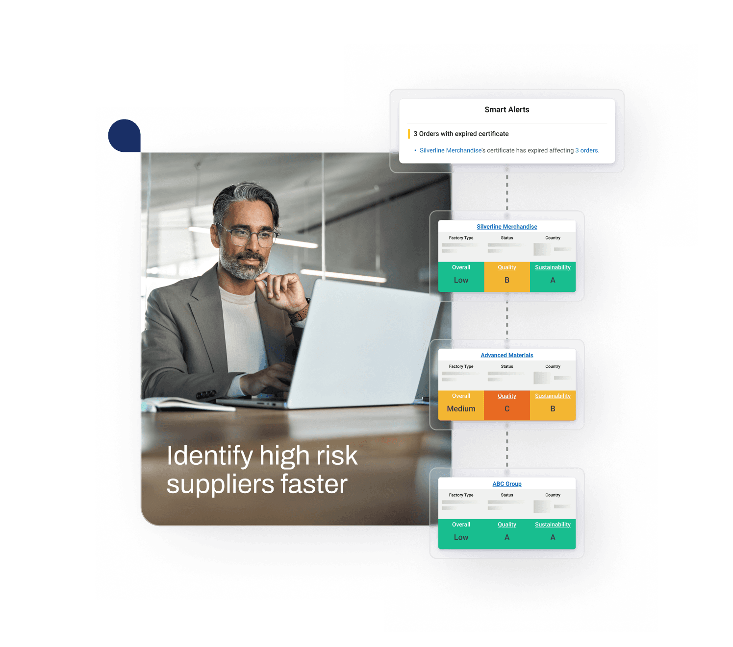 Business professional using supplier management software to identify high-risk vendors