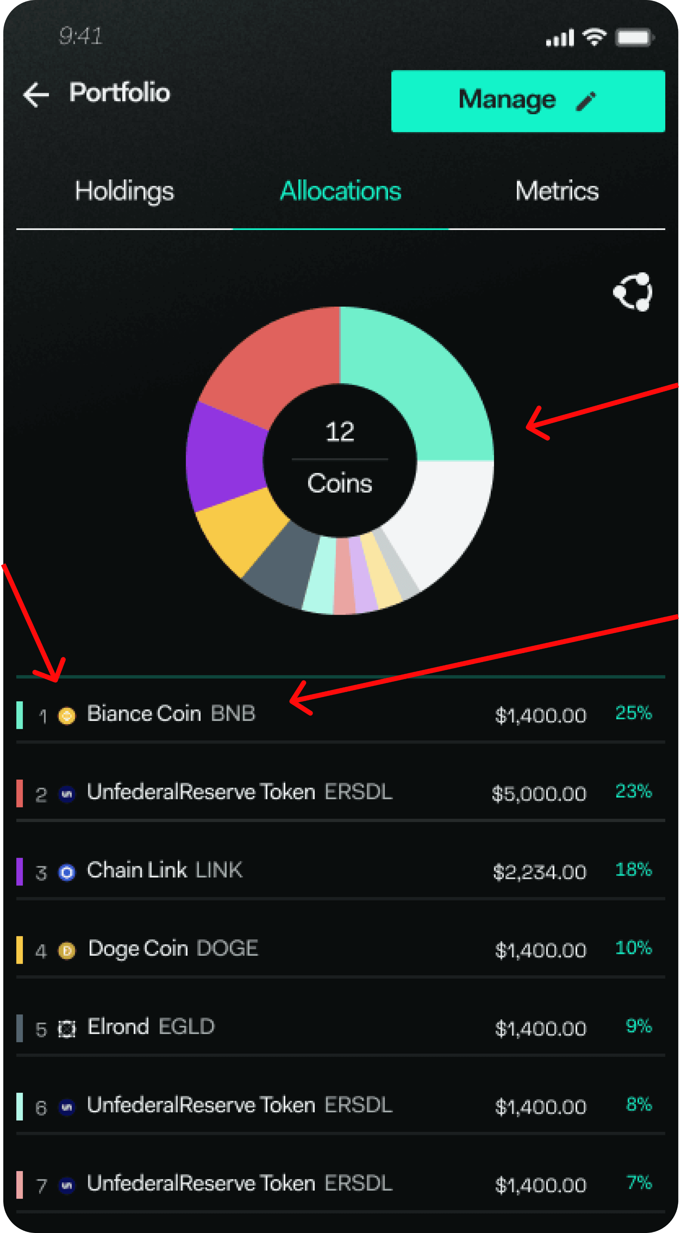 LunarCrush Allocations on Mobile With Annotations