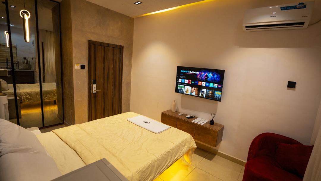 Stylish living area at Urban Suites, serviced shortlet apartment in Surulere, Lagos
