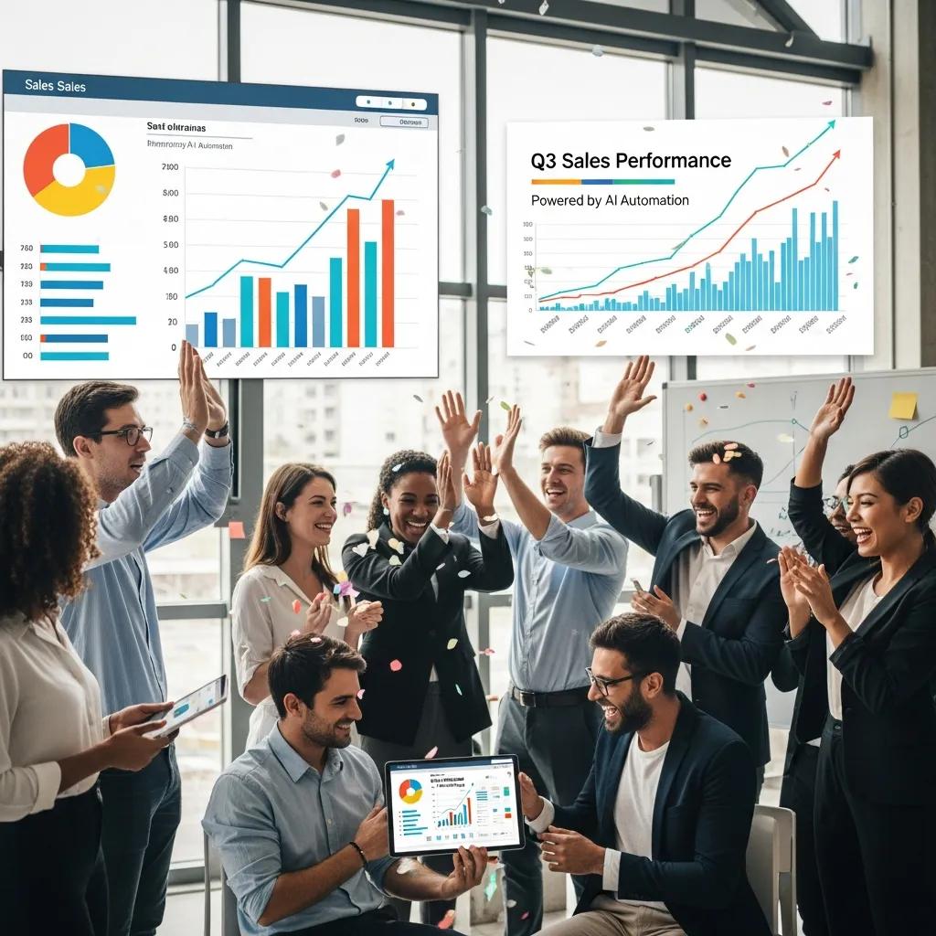 Sales team celebrating the benefits of AI sales automation tools