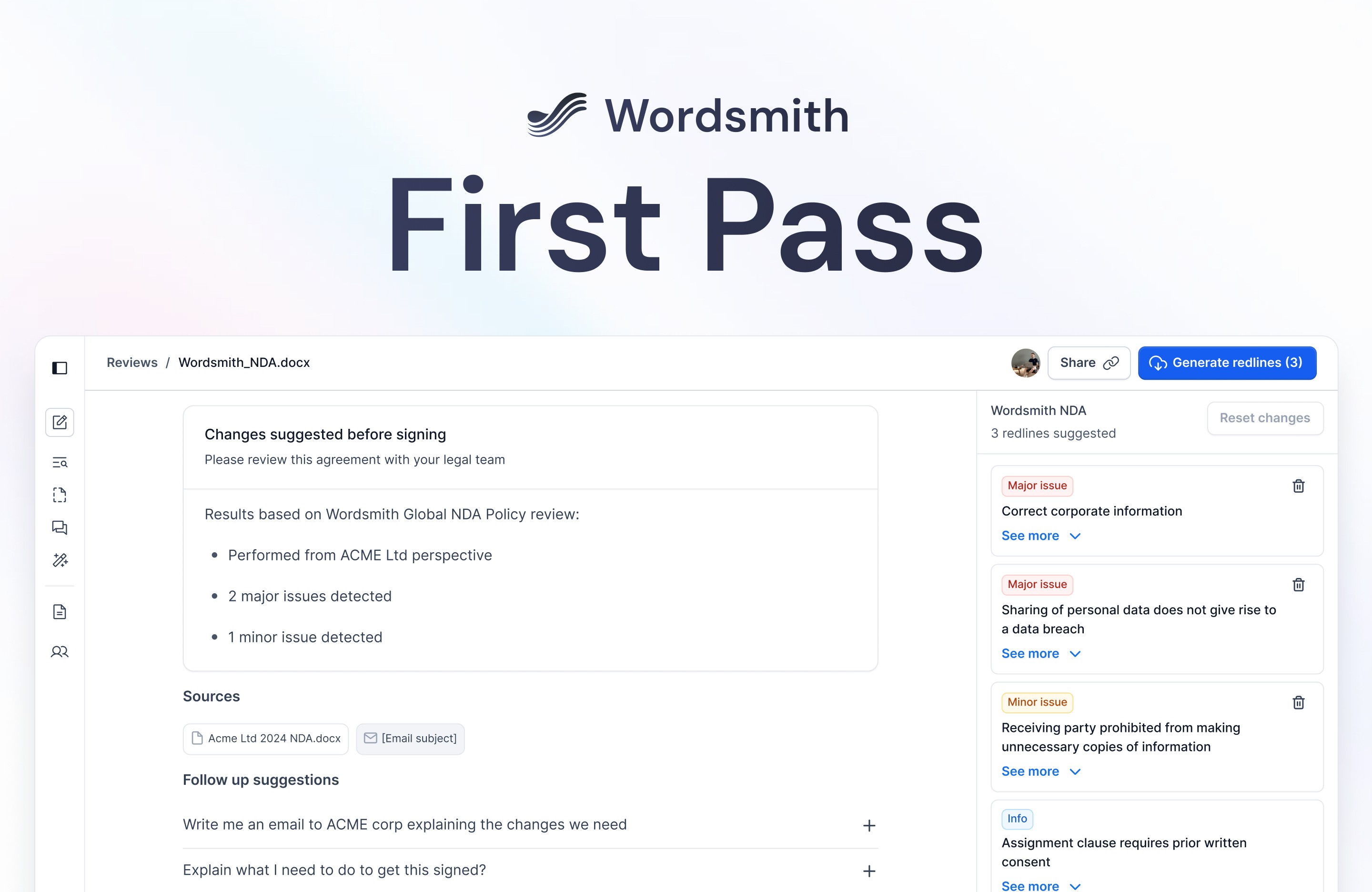 Product image detailing Wordsmith's first pass review