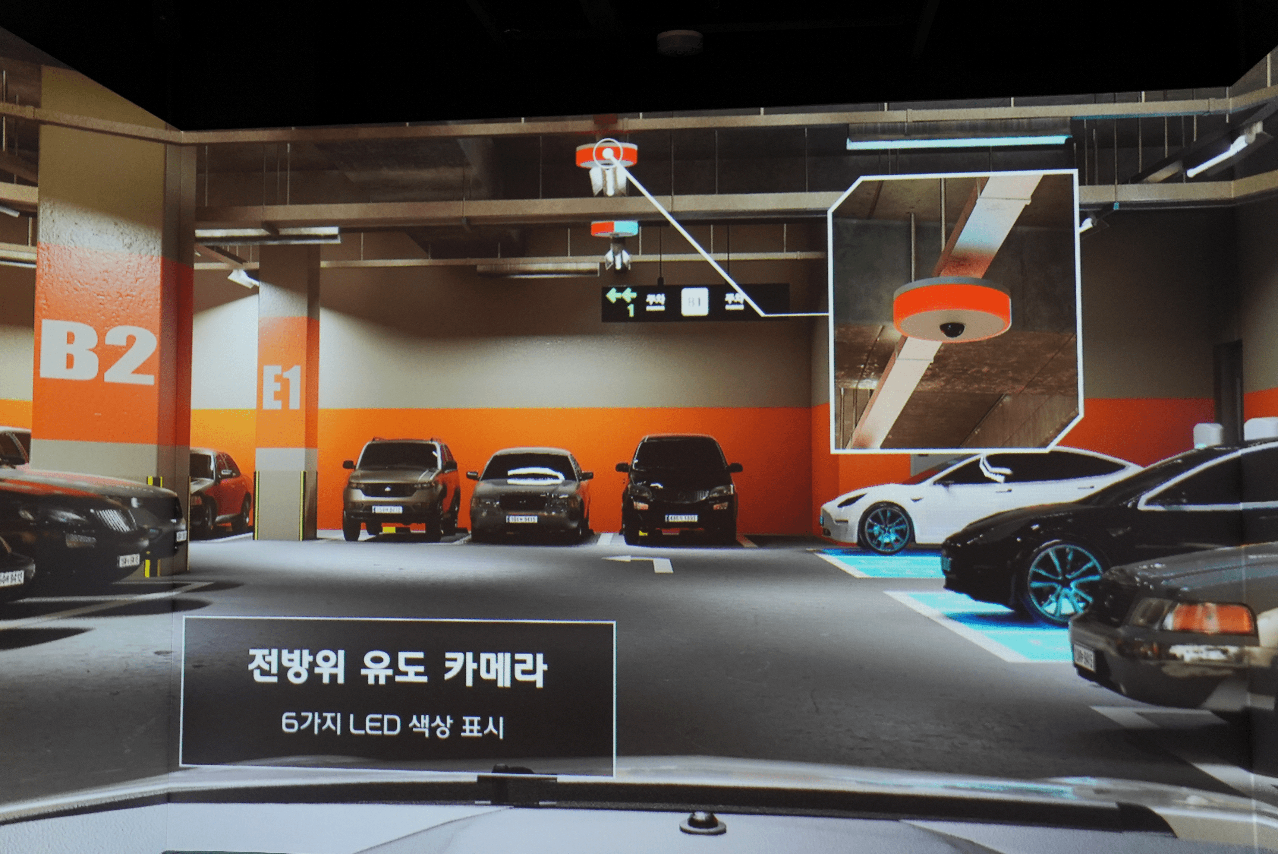 한화비전은 사내 주차장을 실제 활용하며 엣지 AI 알고리즘을 매일 고도화힌다. 사진은 한화비전 R&D 센터 스마트 주차 솔루션 체험관.