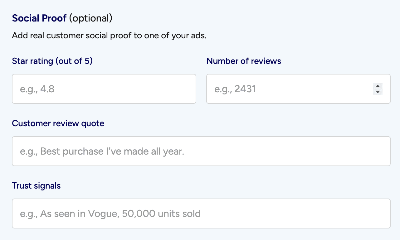 Turn customer quotes, star ratings, and press features into high-converting Meta ad creative—now live on your Stirling Briefs page.