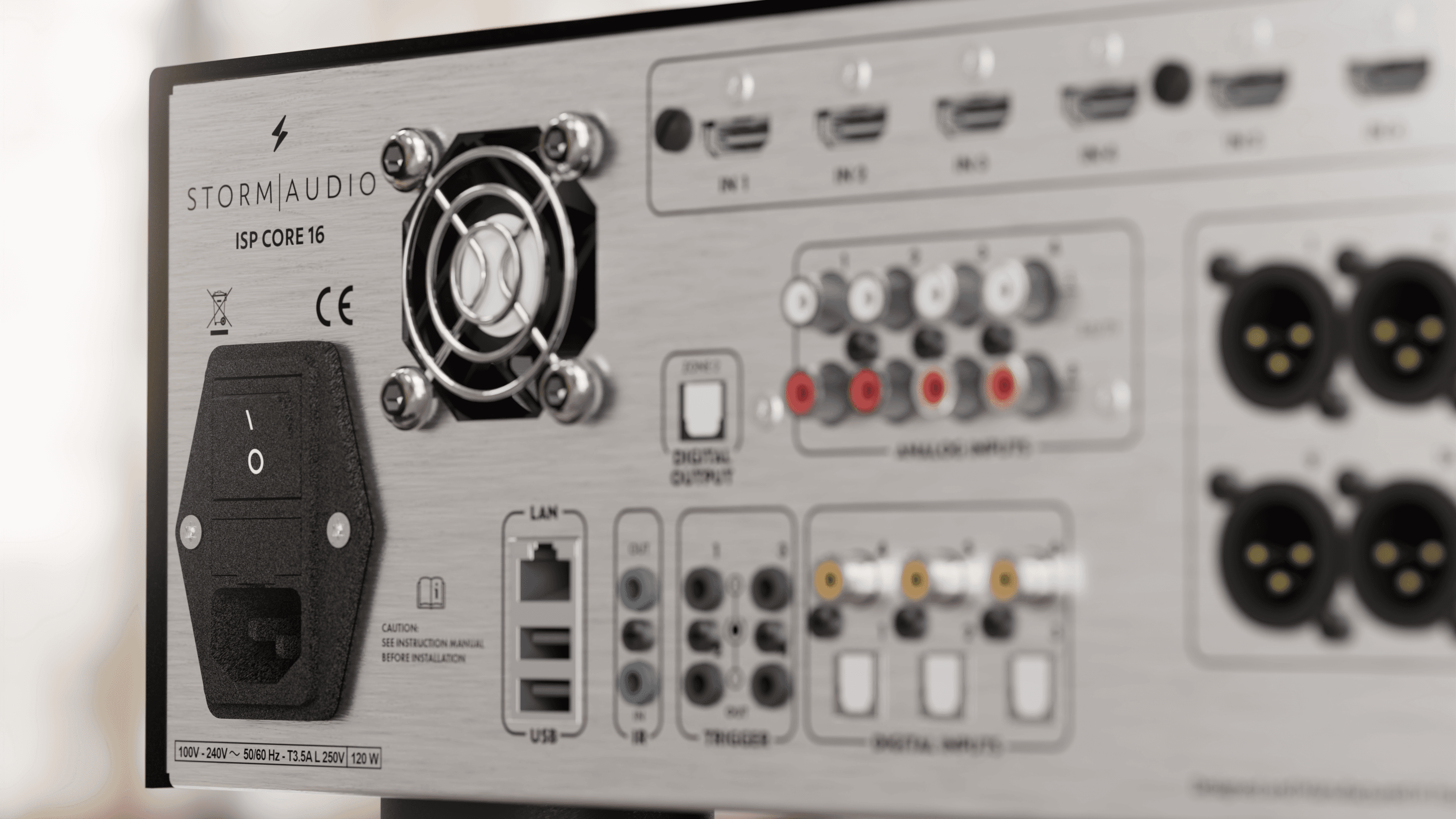 StormAudio ISP Core 16 rear panel with ports and fan