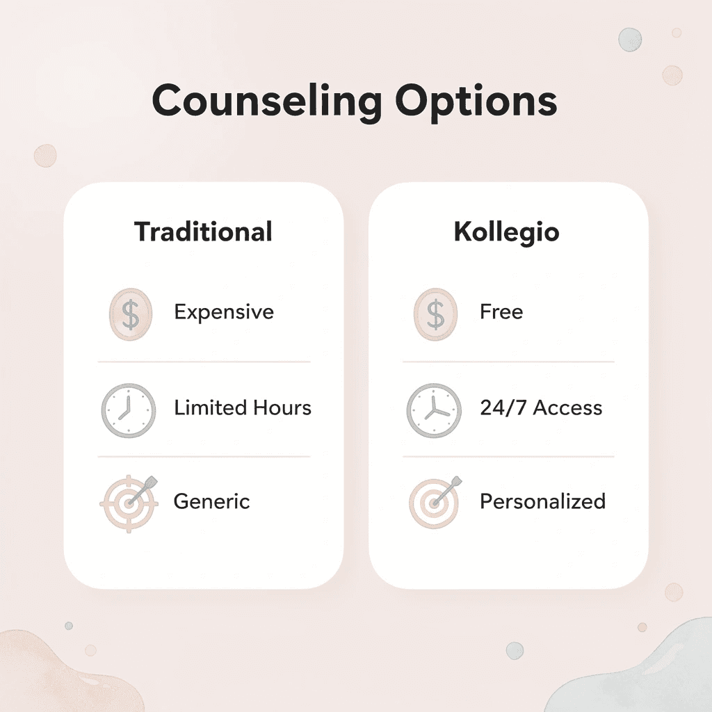 Comparison between traditional counseling and Kollegio AI