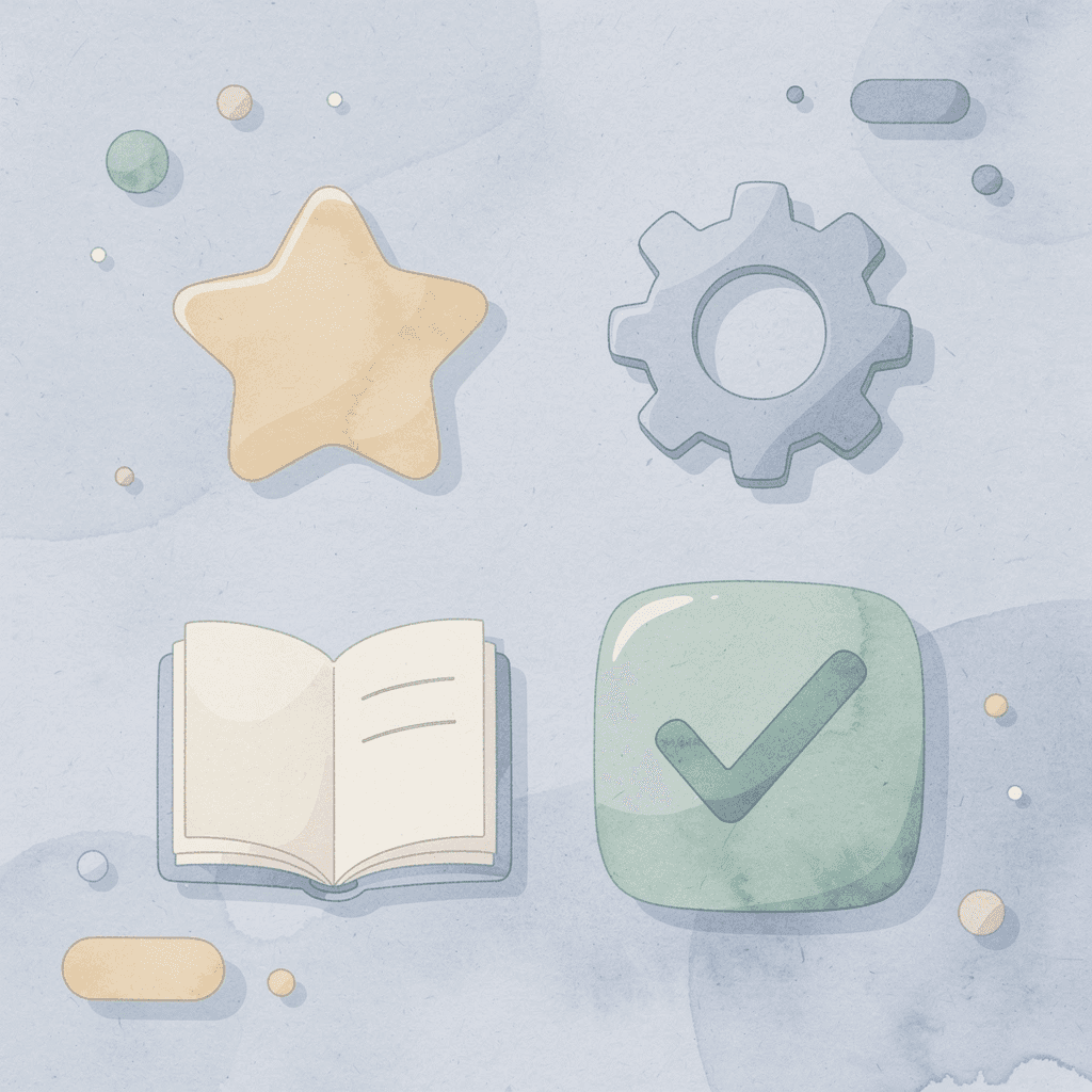 Four icons representing foundational math skills: counting, shapes, patterns, and number recognition