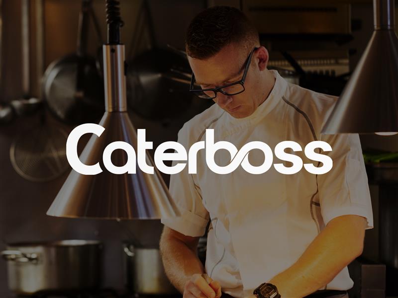 Caterboss branding image showing a chef in a commercial kitchen