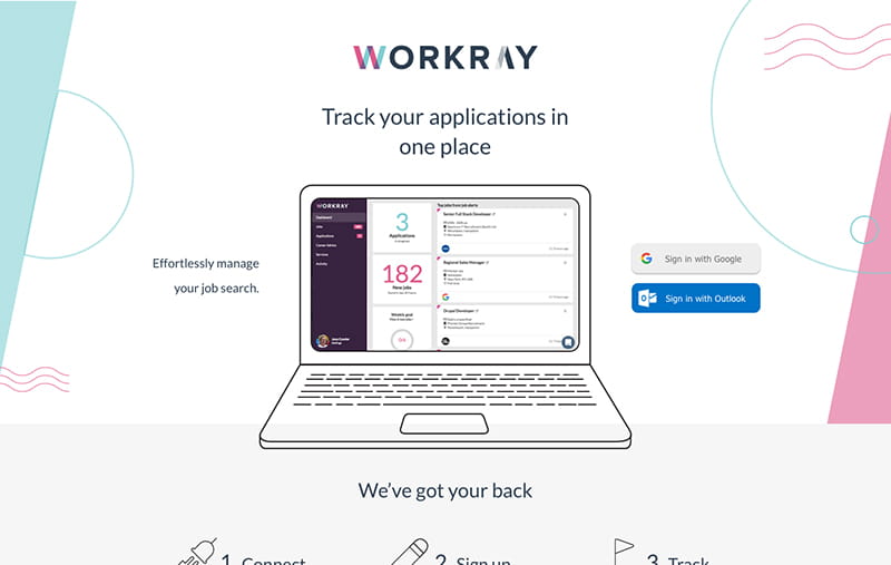 The chosen homepage hero image with laptop showing the dashboard in pale pink, teal, gray colours