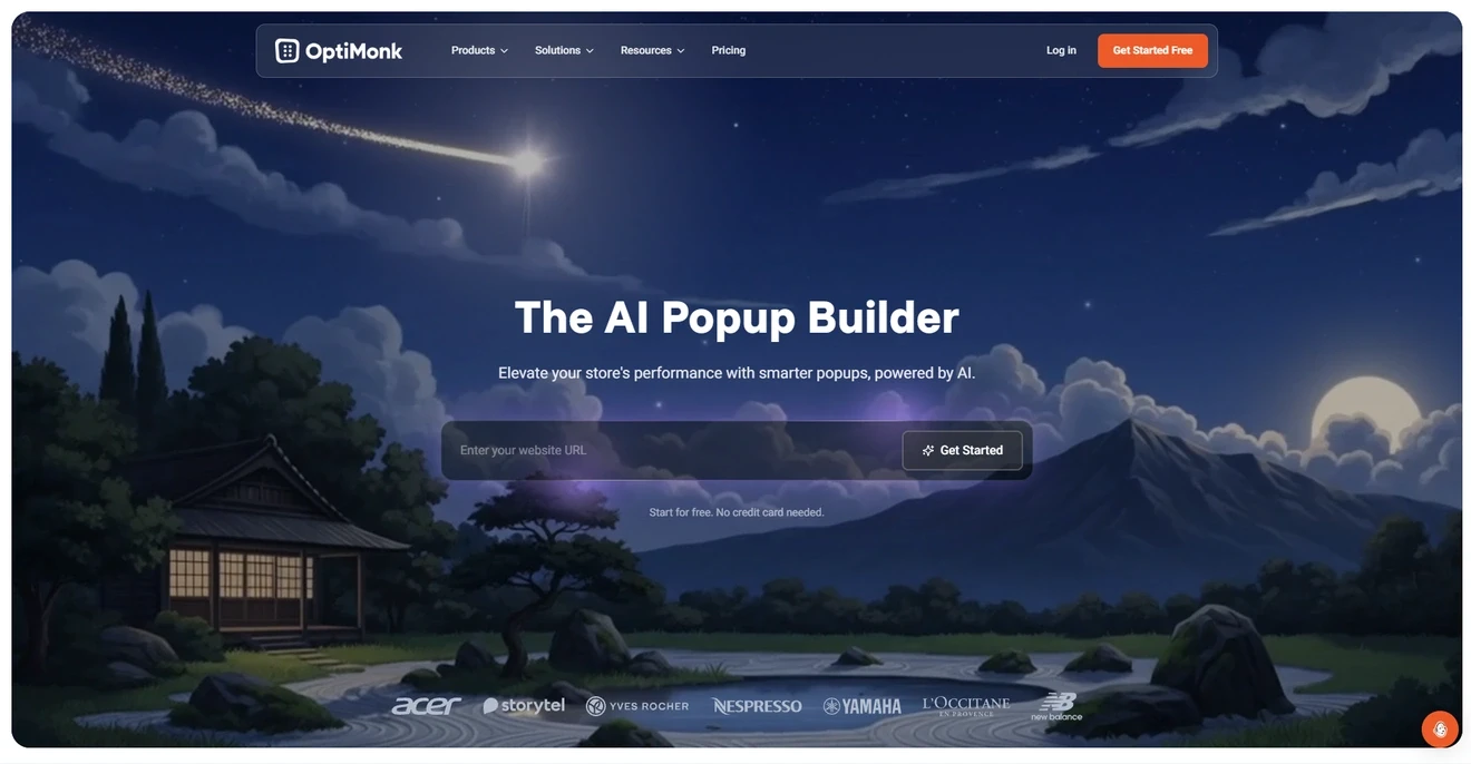 OptiMonk AI Popup Builder homepage for ecommerce stores