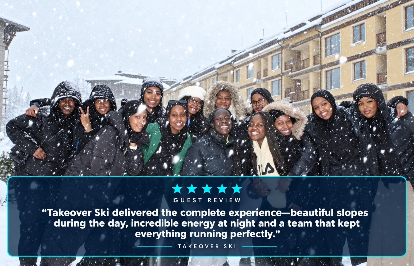 Takeover Ski guest review: Takeover Ski delivered the complete experience—beautiful slopes during the day, incredible energy at night and a team that kept everything running perfectly.