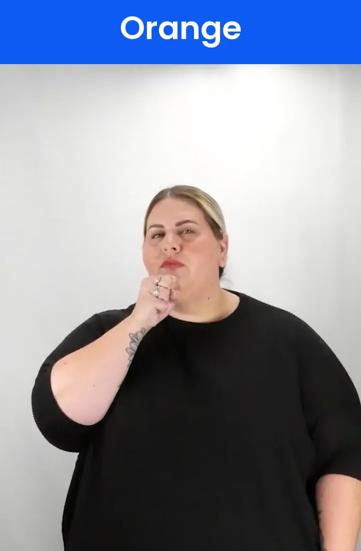 A Deaf signer signs ORANGE in ASL