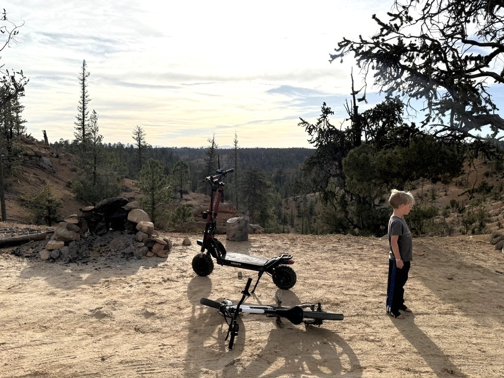 Our boondocking campsite tucked into the trees off Tom's Best Road, just a short distance from Red Canyon