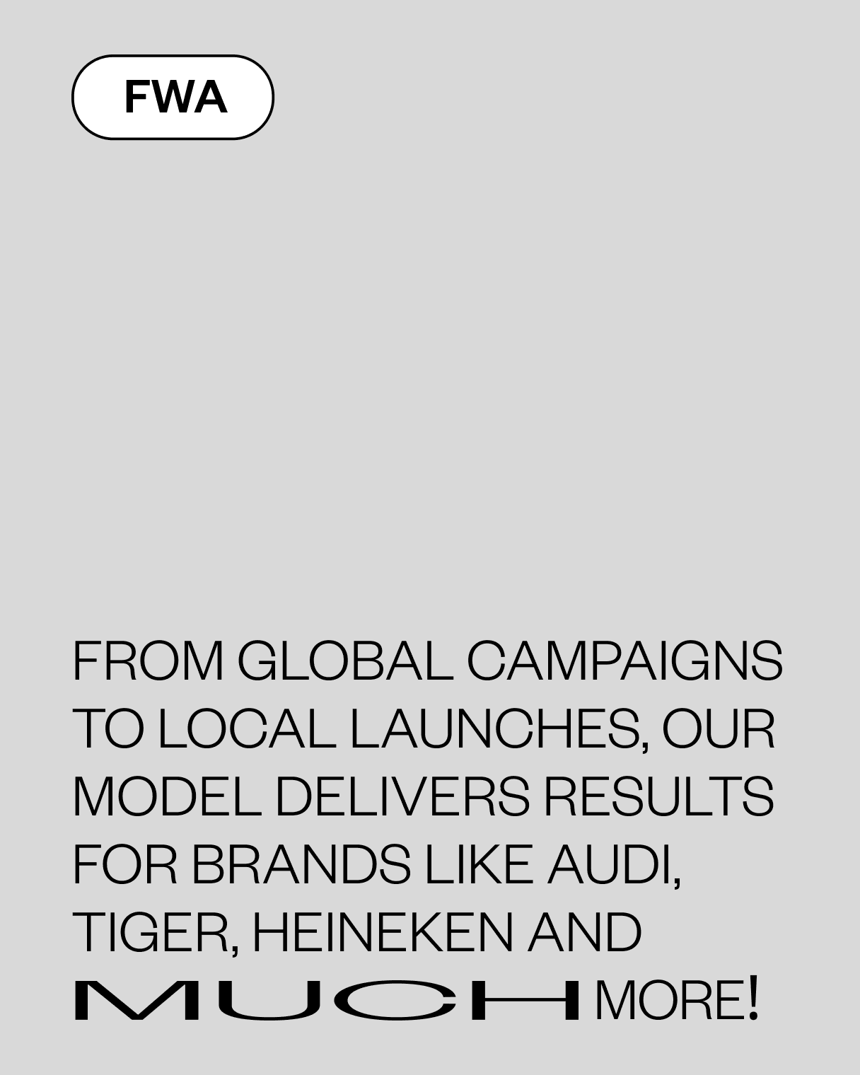 Creative agency poster showcasing successful global and local campaigns for brands like Audi, Tiger, and Heineken