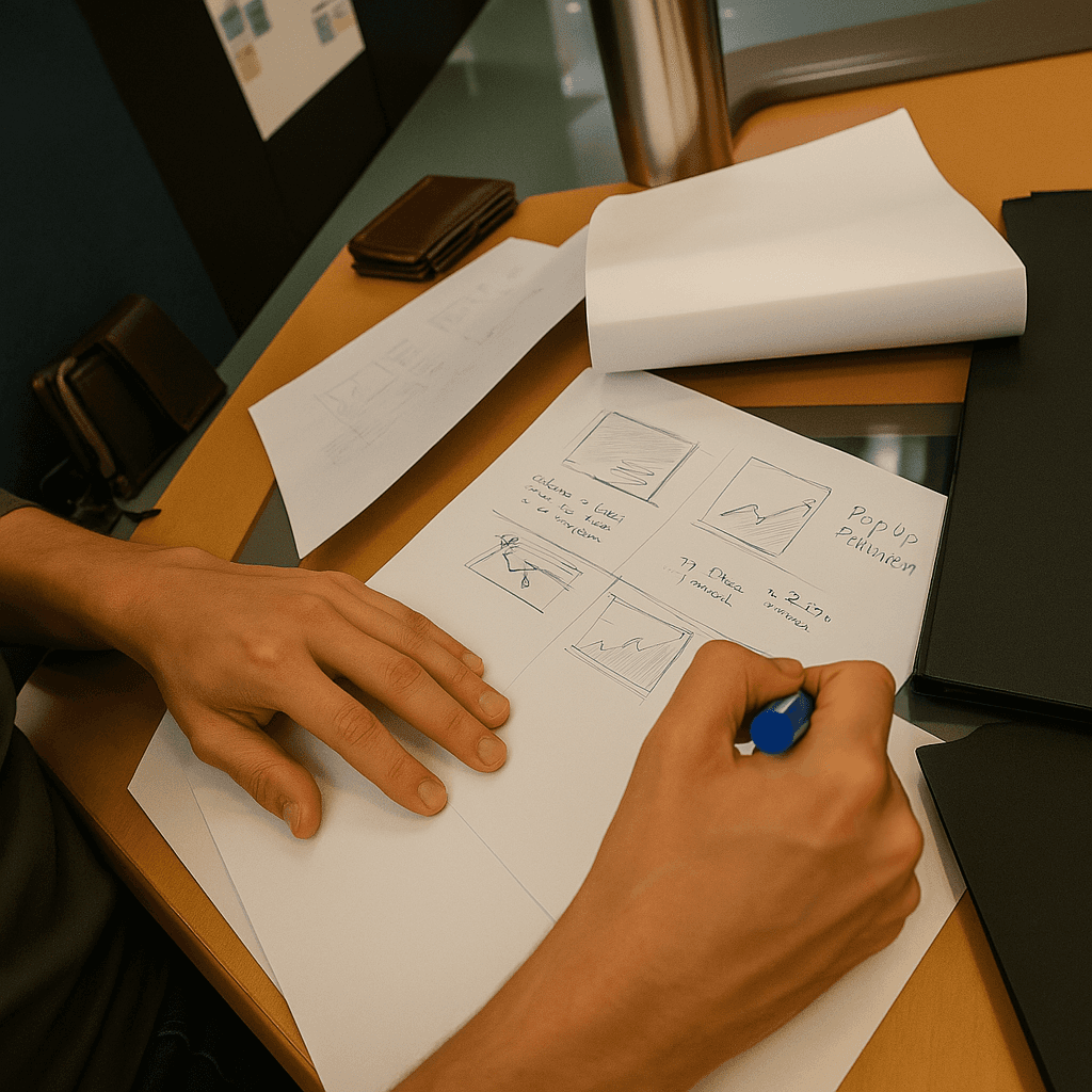 Sketching a mano di idee progettuali durante una sessione di co-creazione