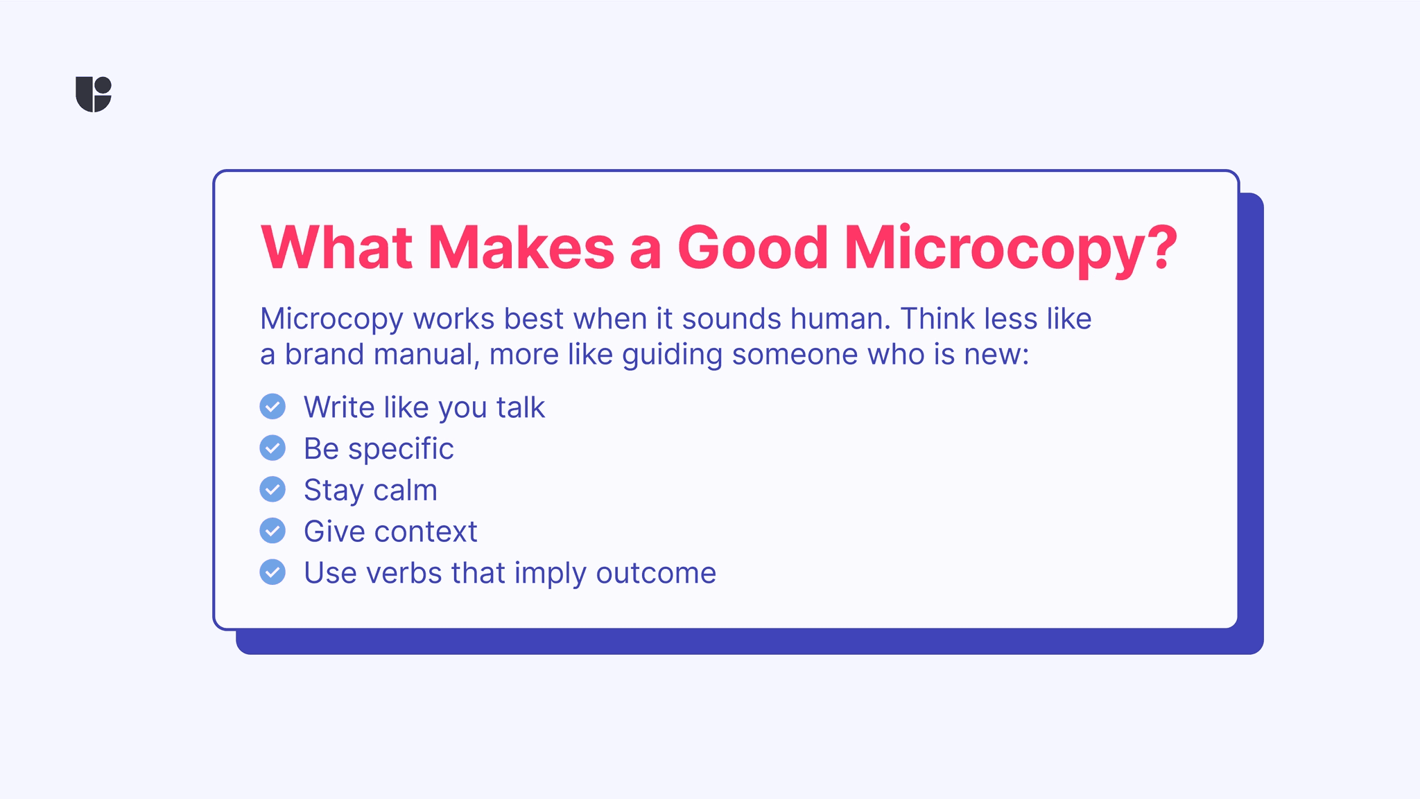 the bullet points lists key points for writing good microcopy and gives specific advice
