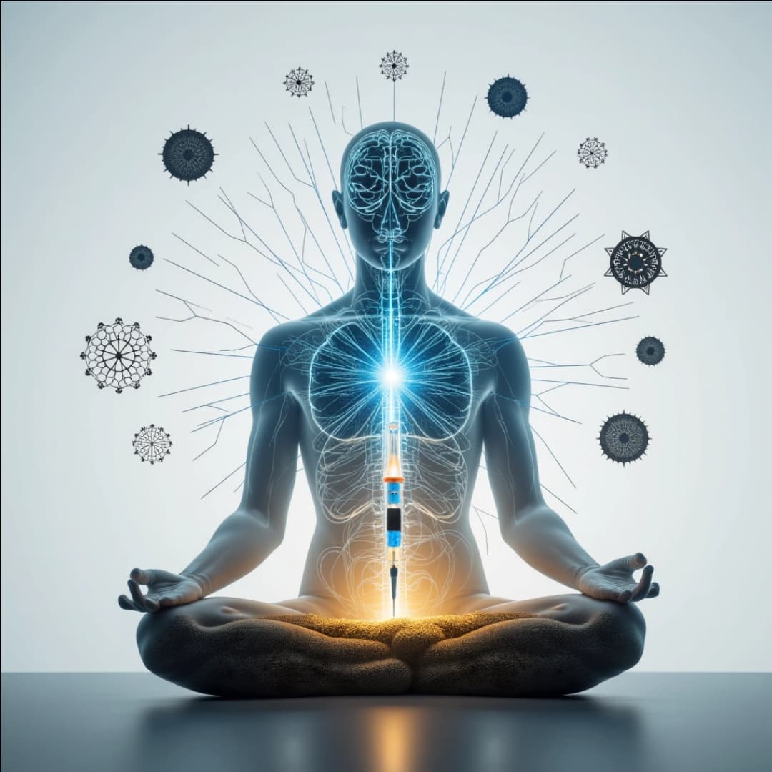 eine meditierende person, man sieht das chakra, im inneren seines körpers