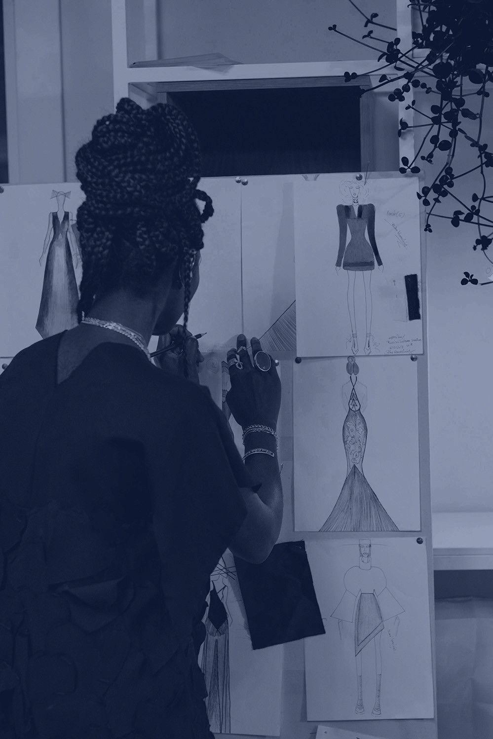 Artistic portrait of a woman with abstract textures and pink eyes, modern surreal art piece.