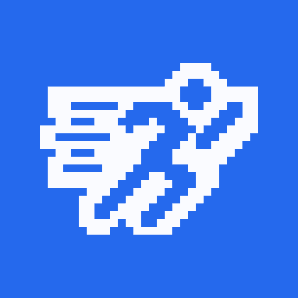 Pixelated running icon in blue and white.
