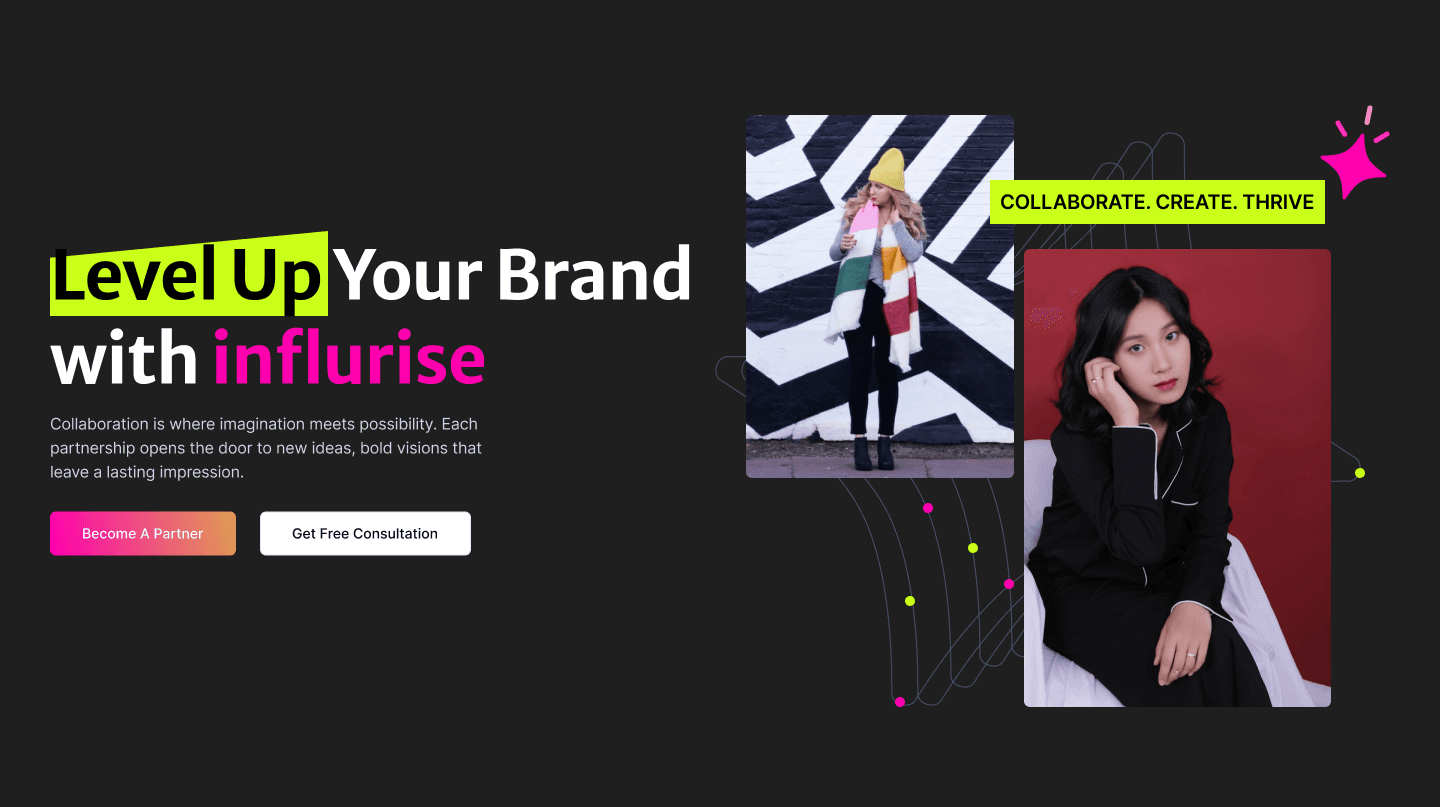 Full digital brand experience and UX design for influencer and brand partnerships.