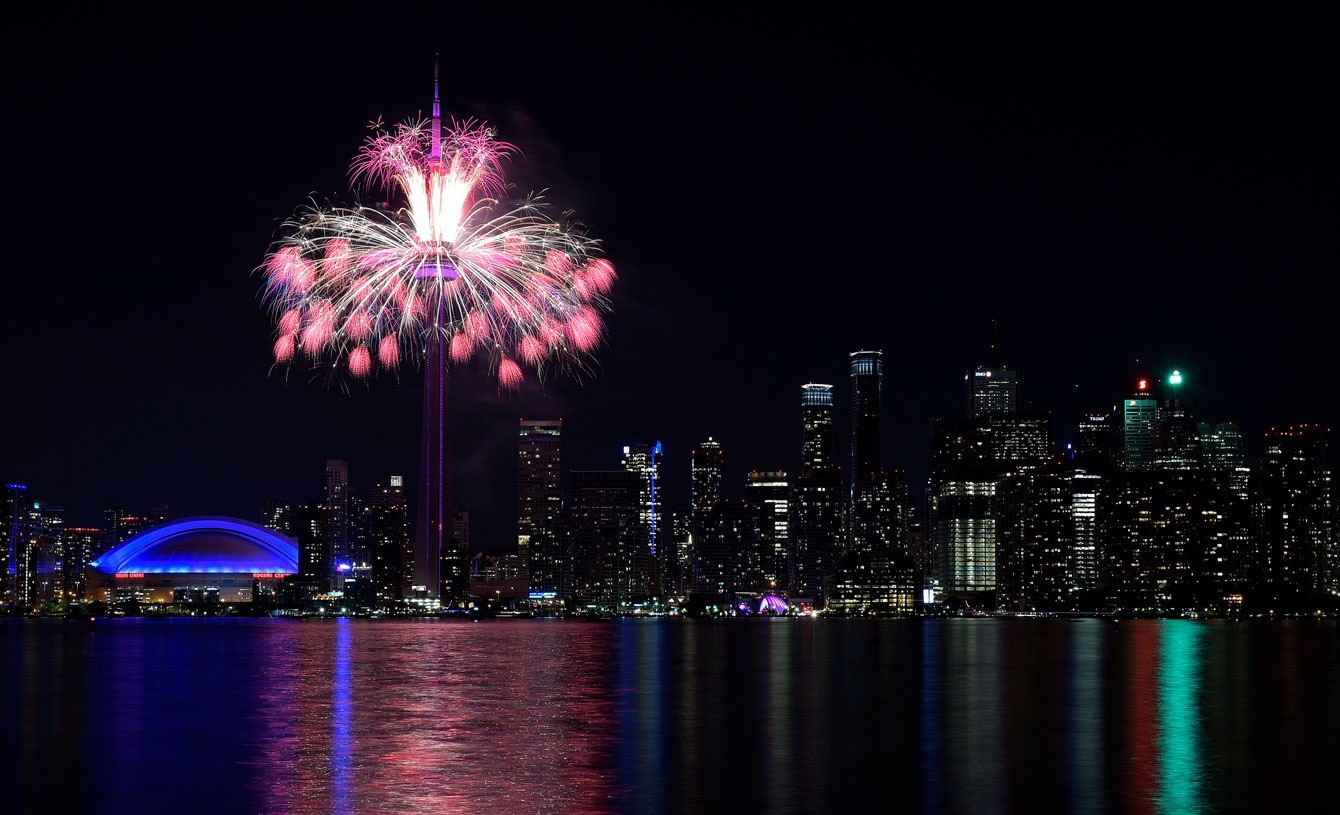 Fireworks iginite the skies over Toronto at the Pan Am Games Ceremony