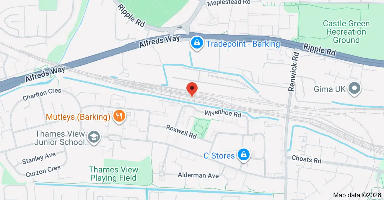 Map of Barking showing Alfreds Way and Ripple Road.