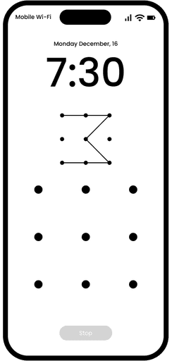 Wireframe of the initial wake up screen for Cognitive Alarm