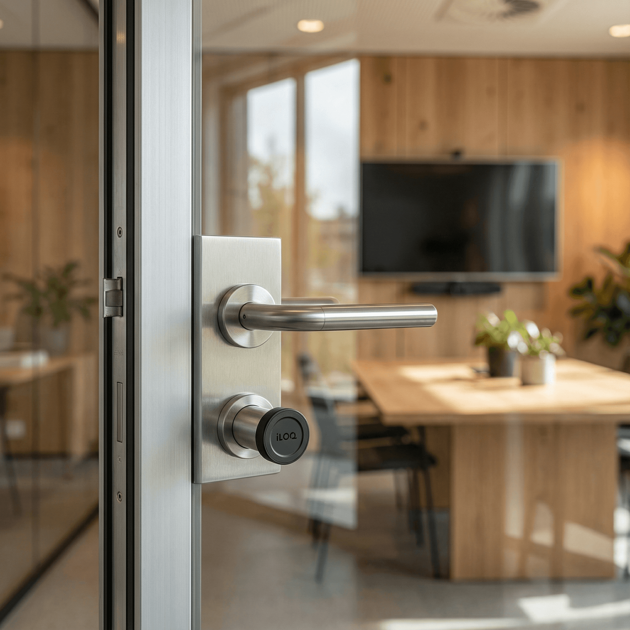 iLOQ Smartlock am Meetingraum in Nahaufnahme - Zugriffskontrolle im anny Buchungssystem