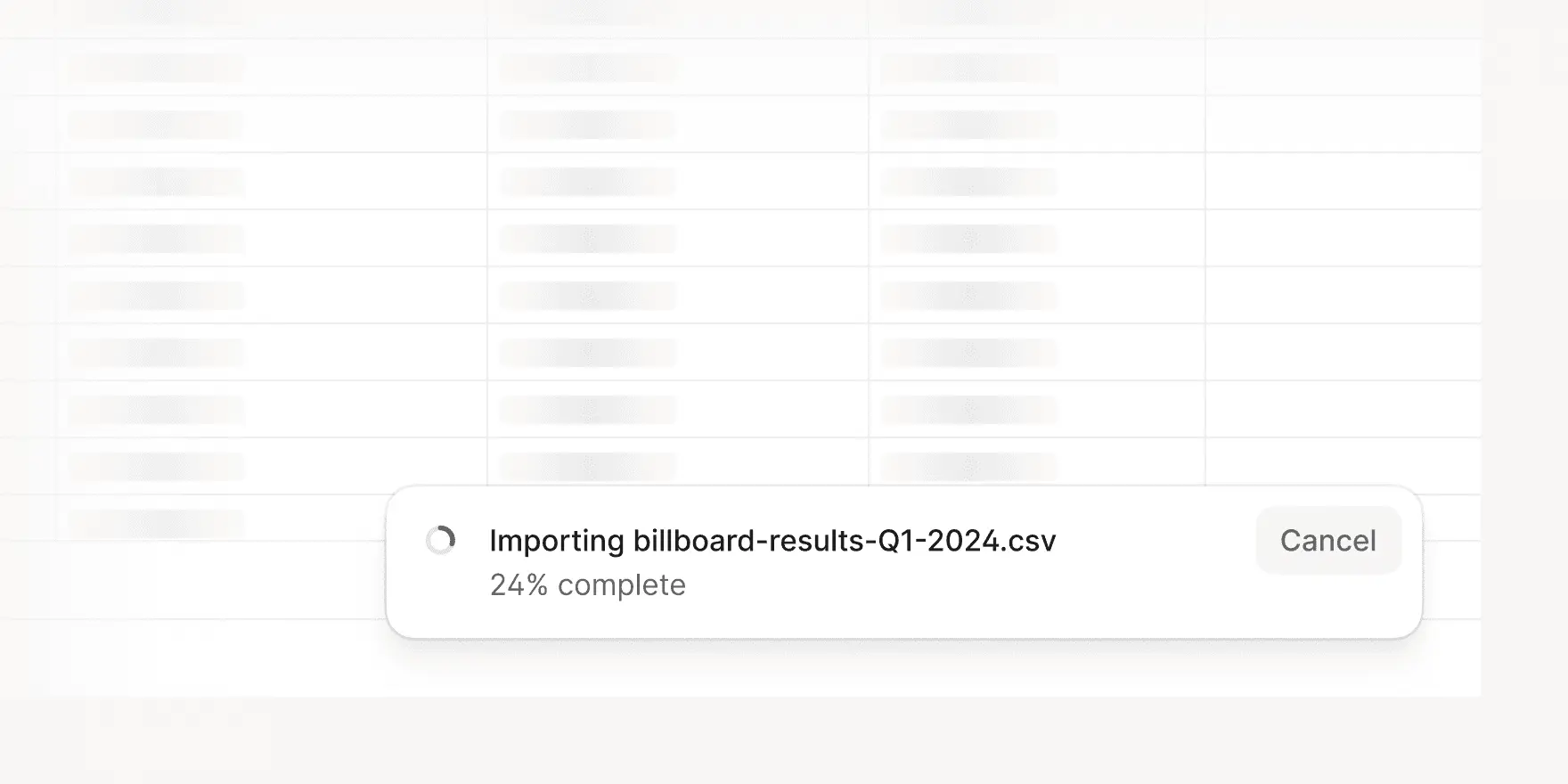 Importing CSV 24% complete