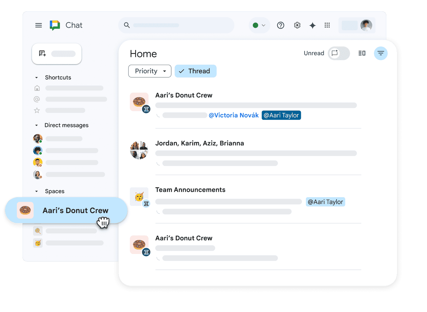 Interface of Google Chat