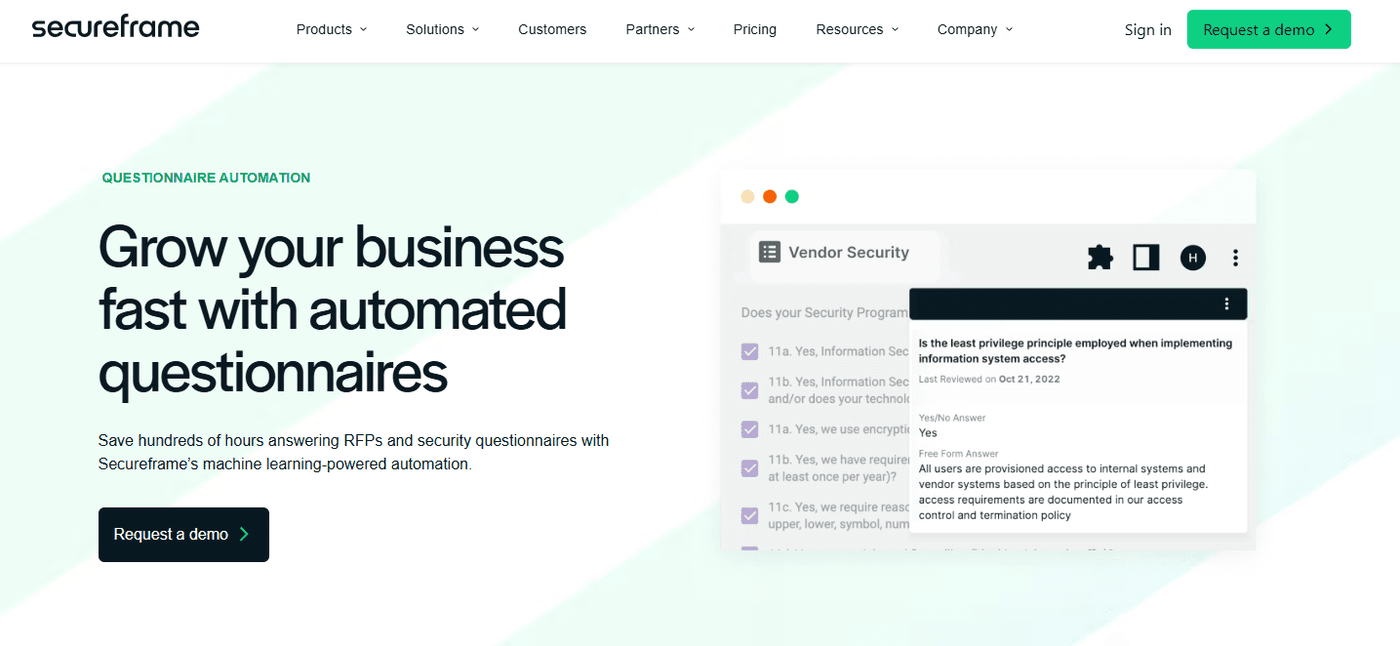 Secureframe Questionnaire Automation: Best For Compliance-Centric Security Answers