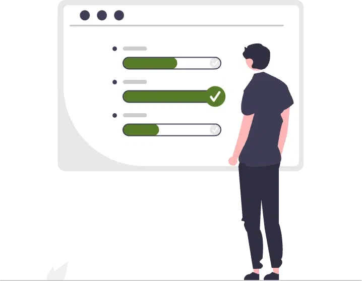 An illustration of a person analysing performance metrics on a large screen, symbolising stability and efficiency. The image represents CoachingArea's commitment to providing reliable, cloud-based systems that deliver exceptional performance, even during high-demand periods like the tournament season.