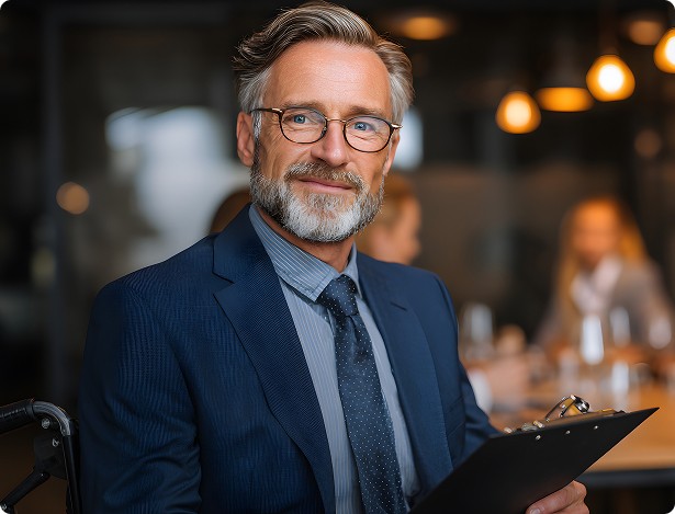 Homme en costard tenant une fiche