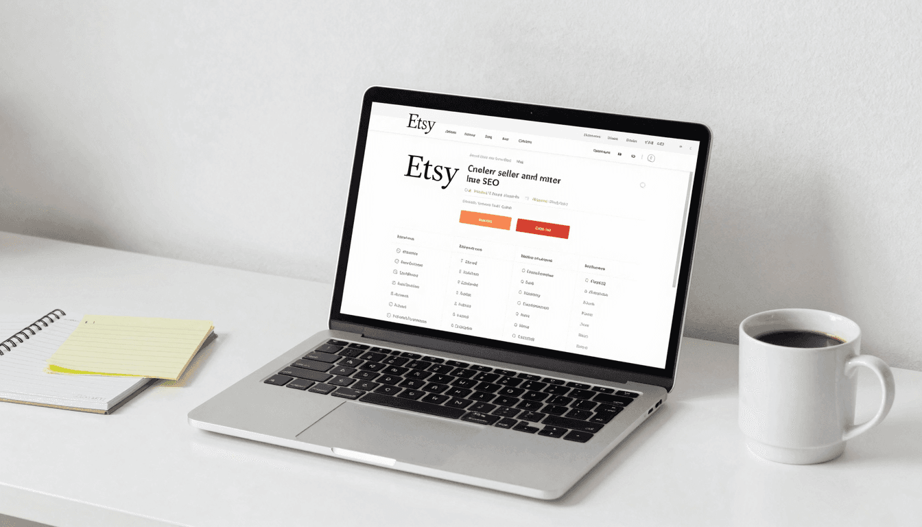 Etsy search engine optimization concept with magnifying glass over Etsy listings