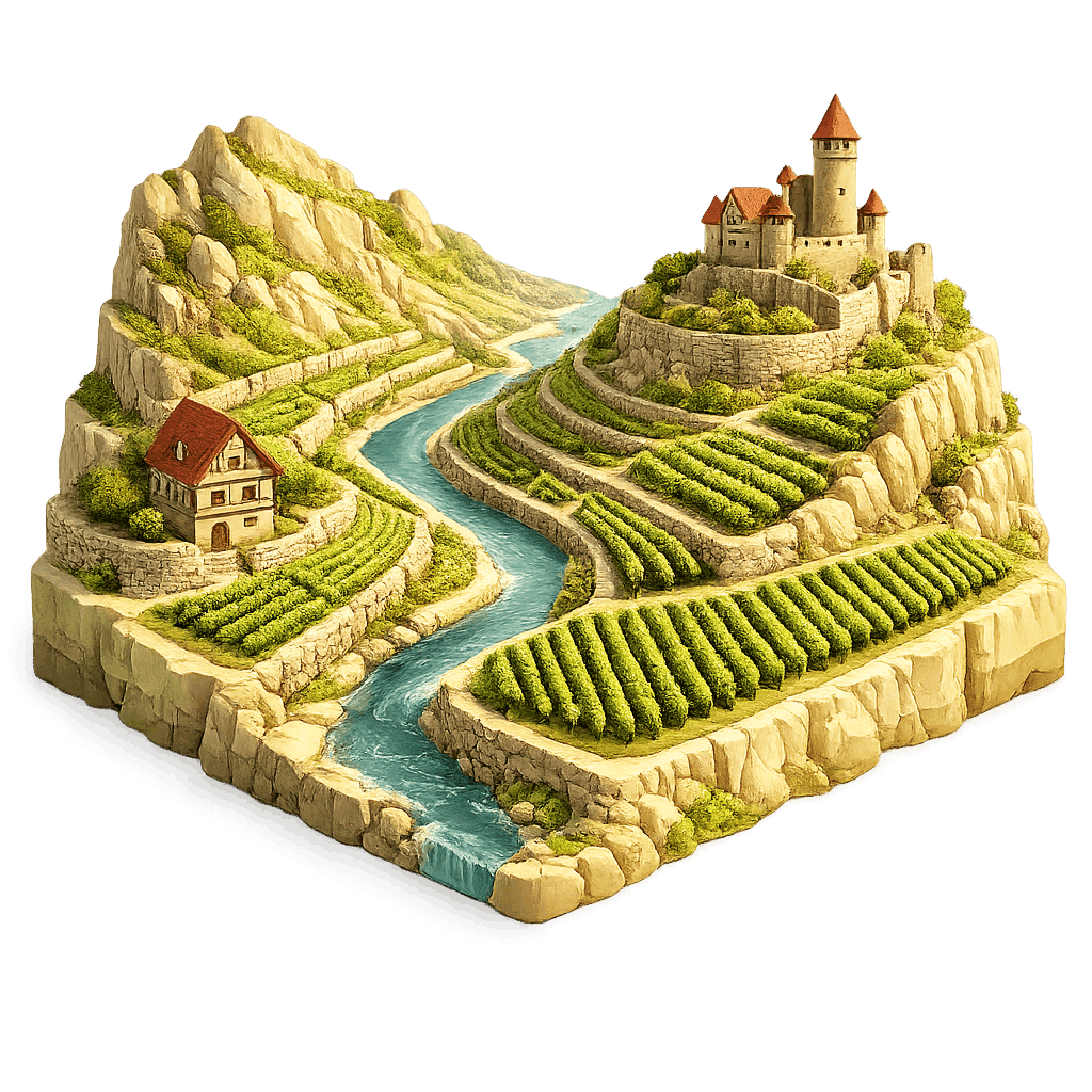 Artistic illustration of the Württemberg wine region.